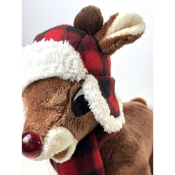 Dan Dee Collectors Choice Rudolph Red Nose Reindeer 12" Stuffed Plush Hat Scarf - Picture 6 of 11